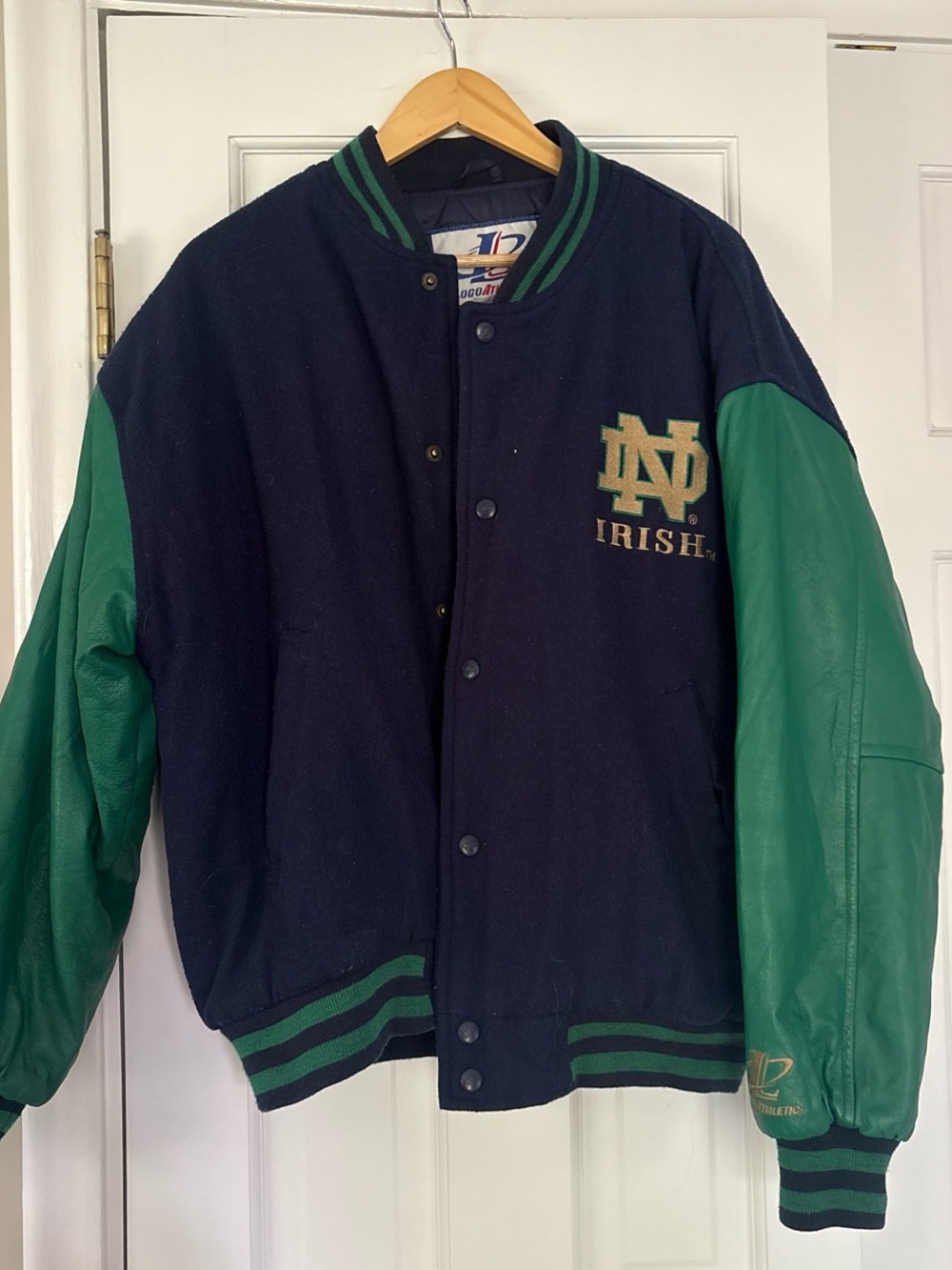 Logo Athletic Navy and Green Varsity Bomber Jacket